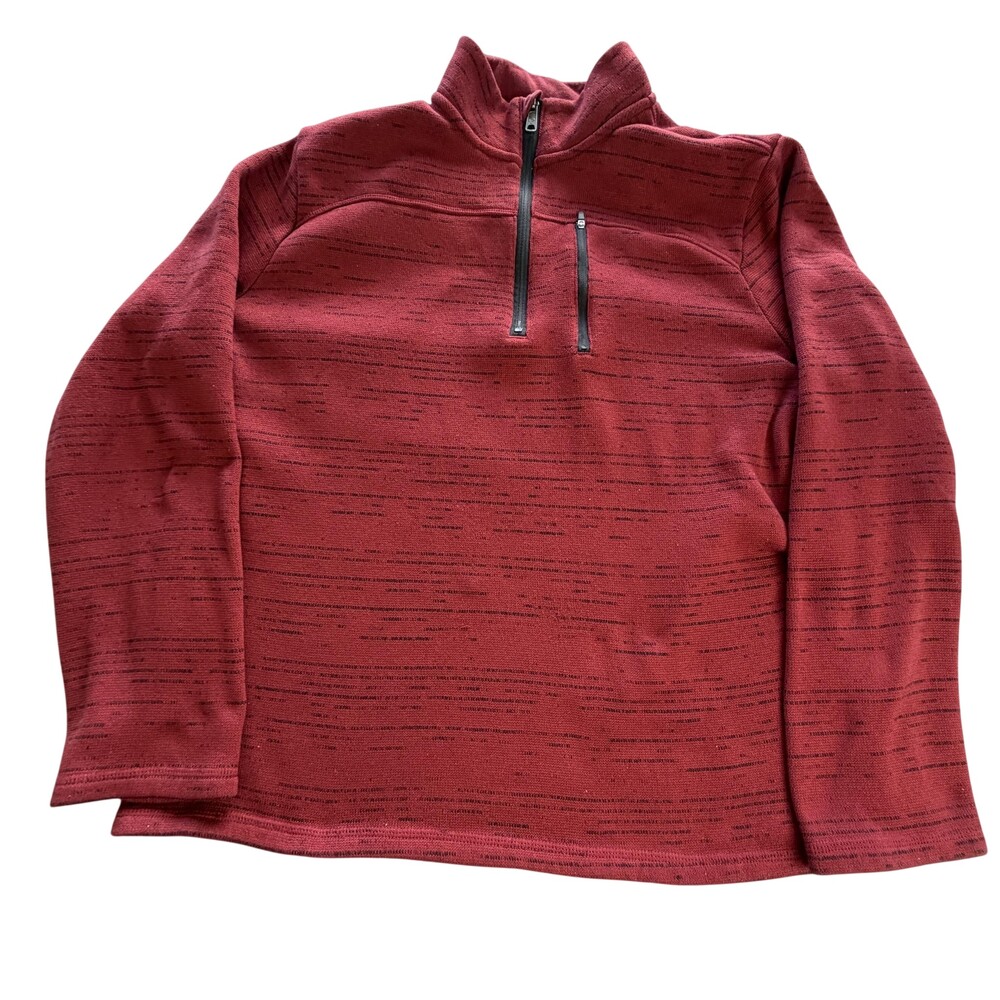 Jockey Sweater Mens XL Red 1/4 Zip Mock Neck Pullover Striped Knit Pockets
